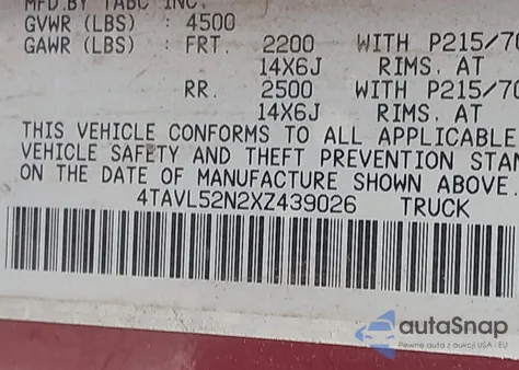 1999 Toyota Tacoma z USA, uszkodzony, nr VIN 4TAVL52N2XZ439026